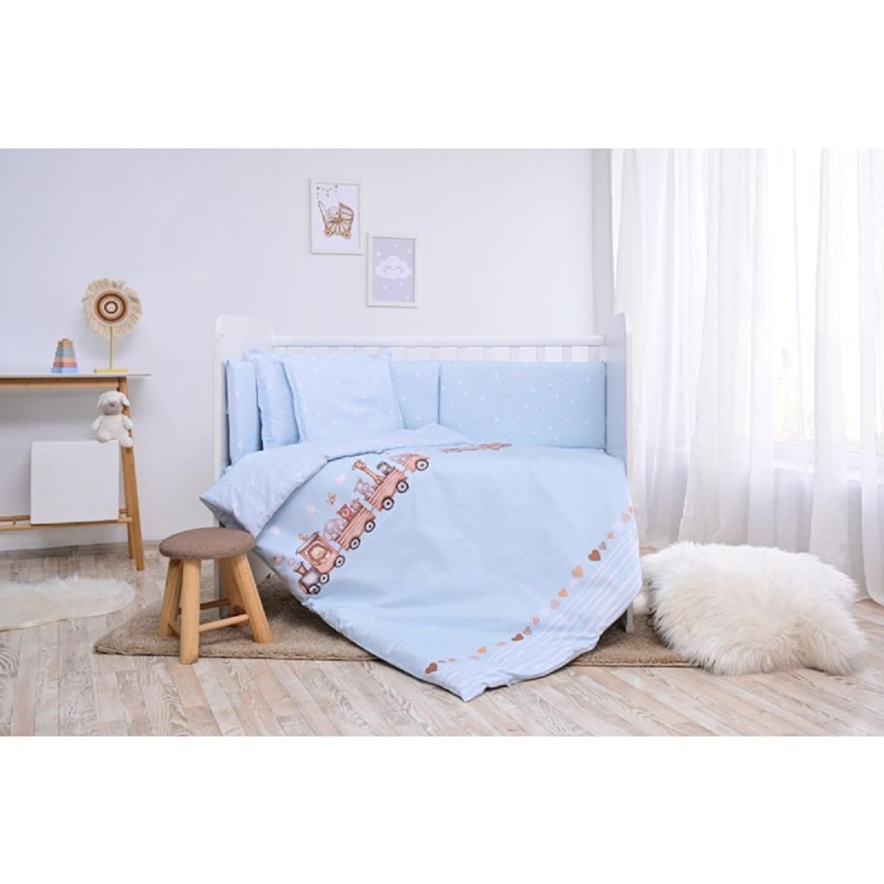 Lorelli Babybettw&auml;sche Set Smile 6-teilig Decke 140x95 Kissen 43x35 Bett 120x60 hellblau 