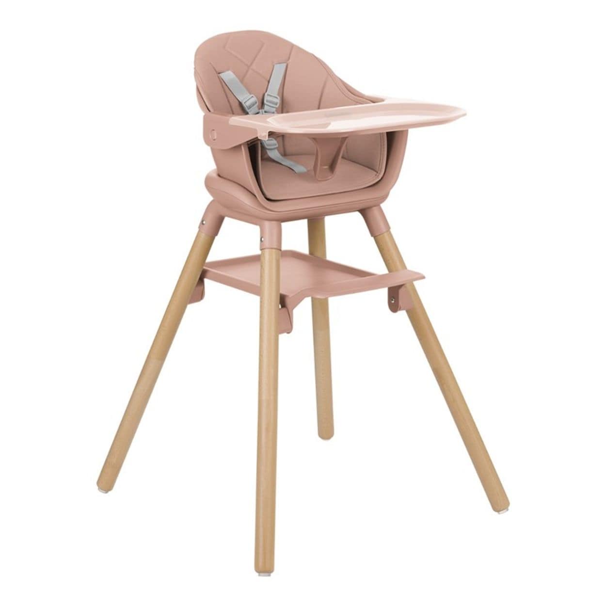 Kikkaboo Kinderhochstuhl Woody 3 in 1 Holzbeine Kinderstuhl Fu&szlig;st&uuml;tze Tablett pink 