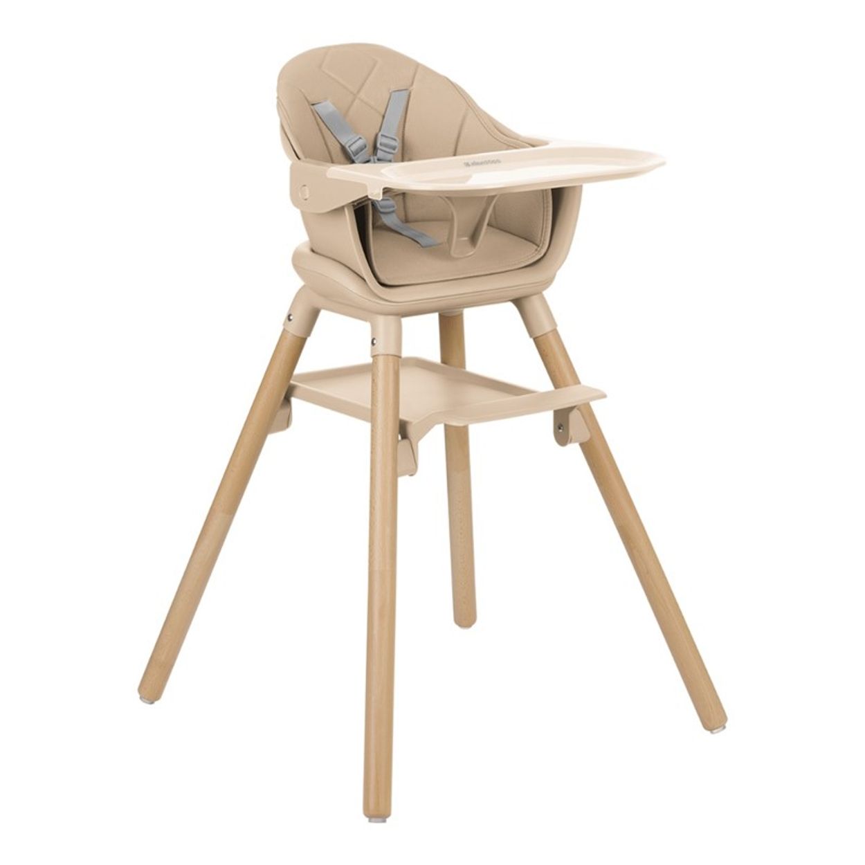 Kikkaboo Kinderhochstuhl Woody 3 in 1 Holzbeine Kinderstuhl Fu&szlig;st&uuml;tze Tablett beige 