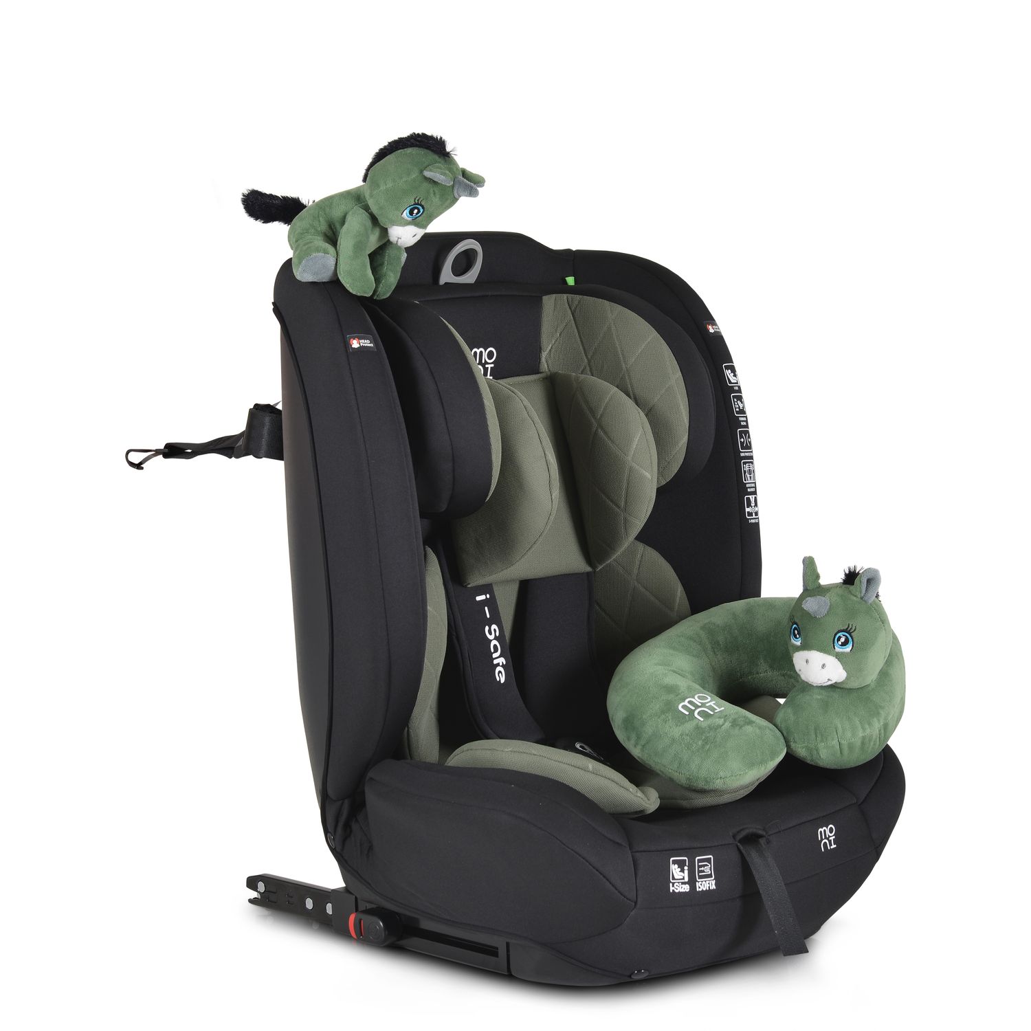 Moni Kindersitz i-Size i-Safe (76-150cm) Isofix, Top Tether, 13-fach verstellbar gr&uuml;n 