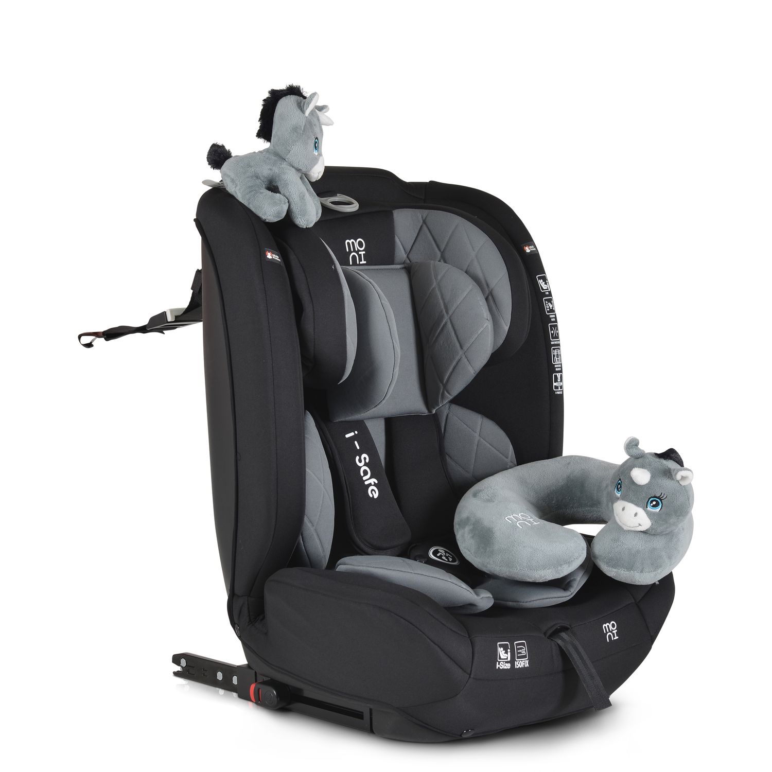 Moni Kindersitz i-Size i-Safe (76-150cm) Isofix, Top Tether, 13-fach verstellbar grau 
