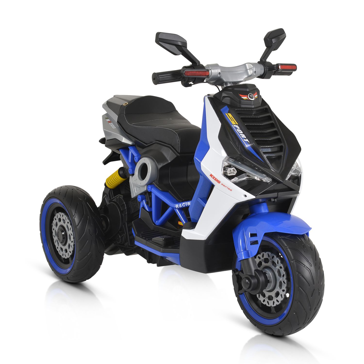 Moni Kinder Elektromotorrad Napoli EVA-Reifen, Musikfunktion, R&uuml;ckw&auml;rtsgang, MP3 blau 