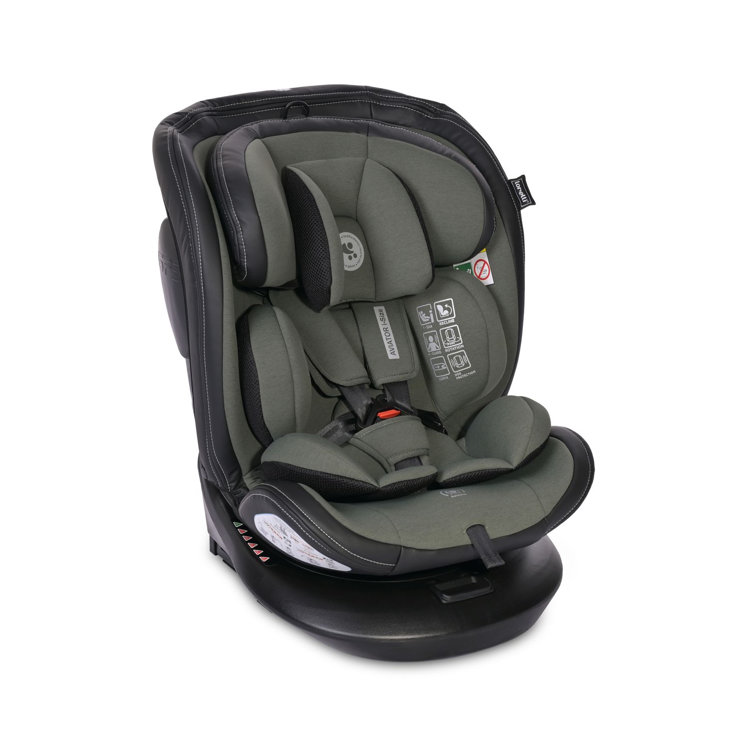 Lorelli Kindersitz i-Size Aviator (40-150cm) 360&deg; drehbar, verstellbar, Isofix gr&uuml;n 