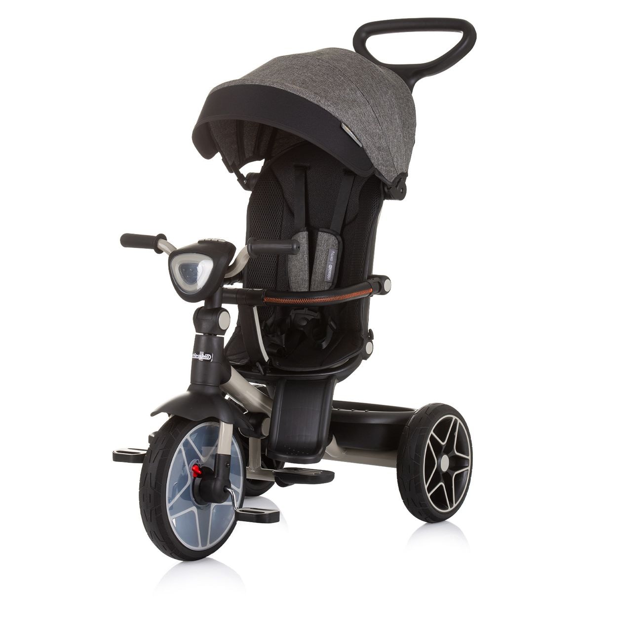 Chipolino Dreirad, Tricycle Derby 2 in 1 Musik, Licht, Korb, Schiebegriff, Gurt grau