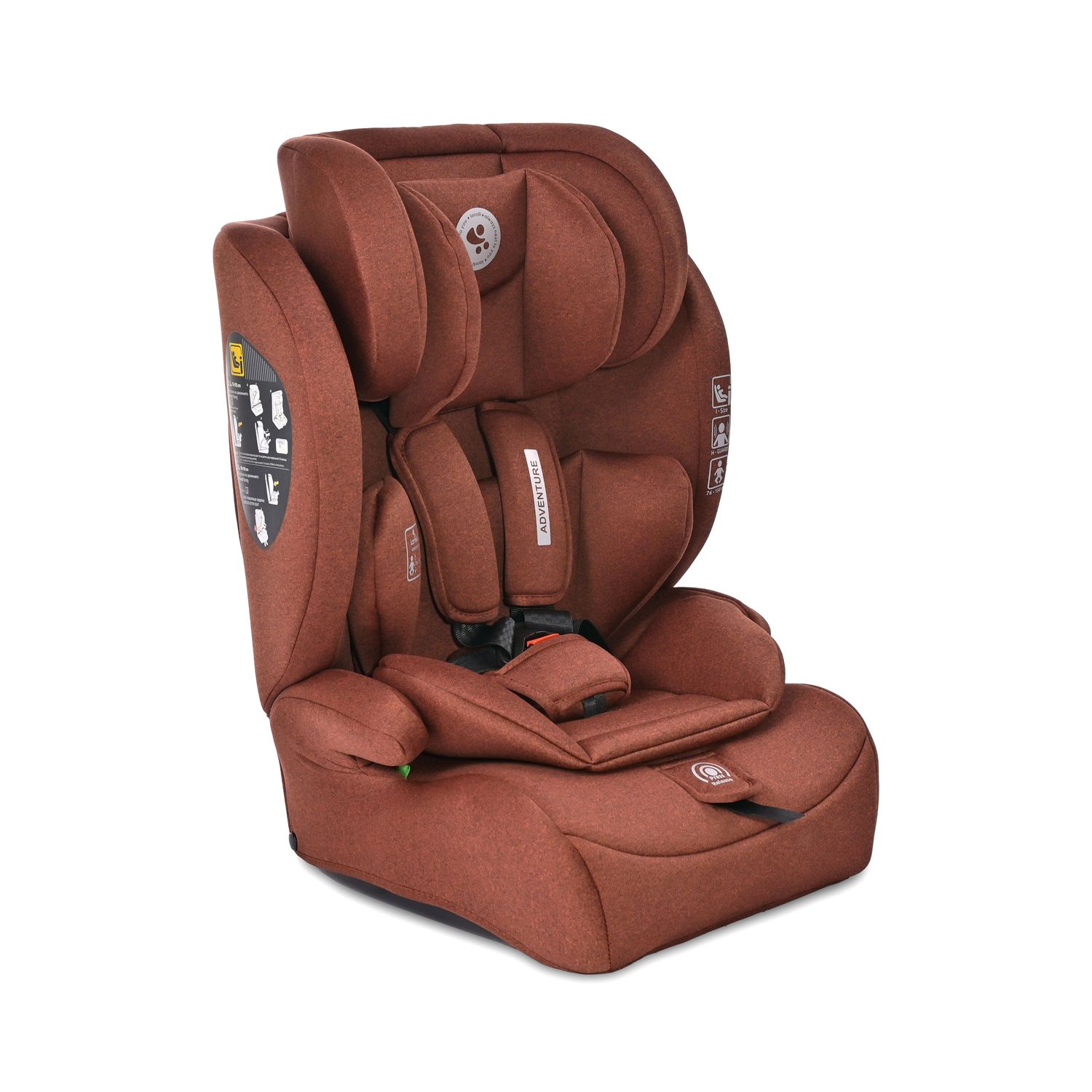 Lorelli Kindersitz i-Size Adventure (76-150 cm) Kopfst&uuml;tze verstellbar bis 36 kg braun 