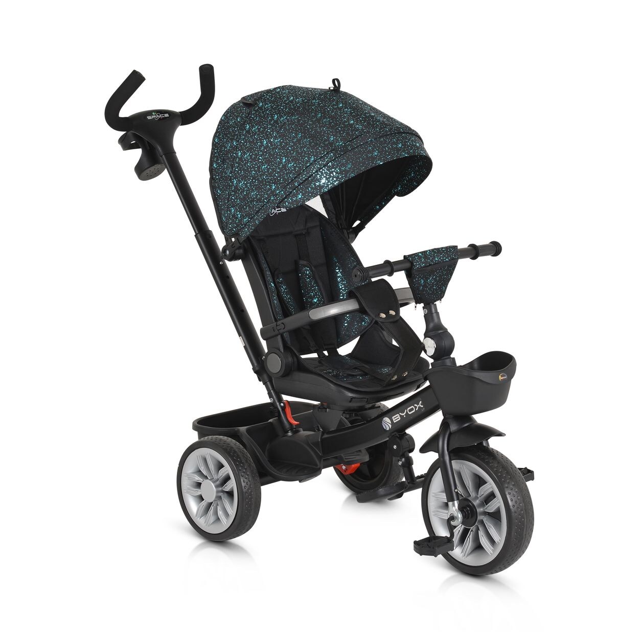 Tricycle Space 3 in 1 Dreirad Getränkehalter, Korb, Schiebegriff, EVA-Räder grün