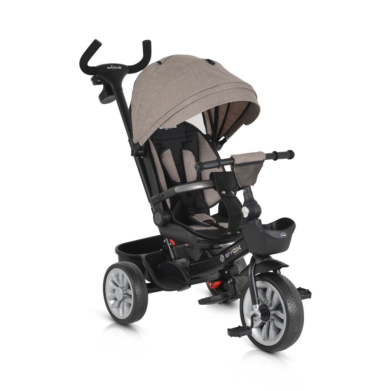 Byox Tricycle Space 3 in 1 Dreirad Getr&auml;nkehalter, Korb, Schiebegriff, EVA-R&auml;der beige 