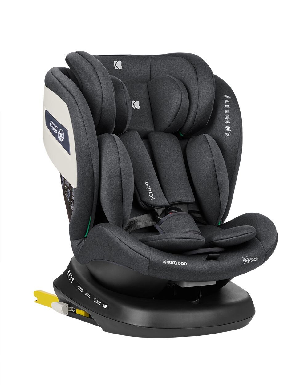 Kikkaboo Kindersitz i-Cruise i-Size (40-150 cm) SPS, Sitz 360° drehbar, Isofix dunkelgrau