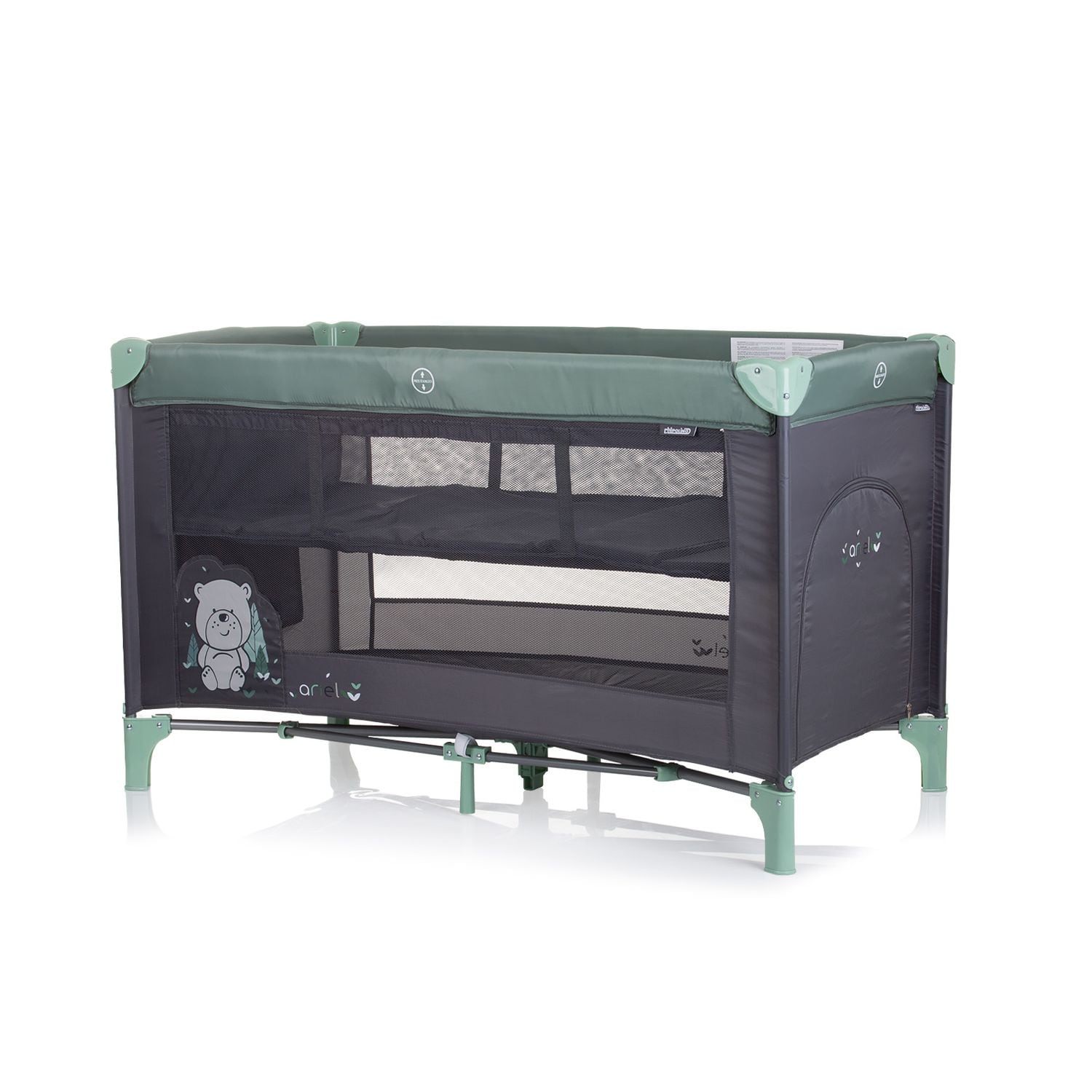 Chipolino Reisebett Ariel, 2 Ebenen, Tragetasche, Seiteneingang, Seitentasche grau gr&uuml;n 