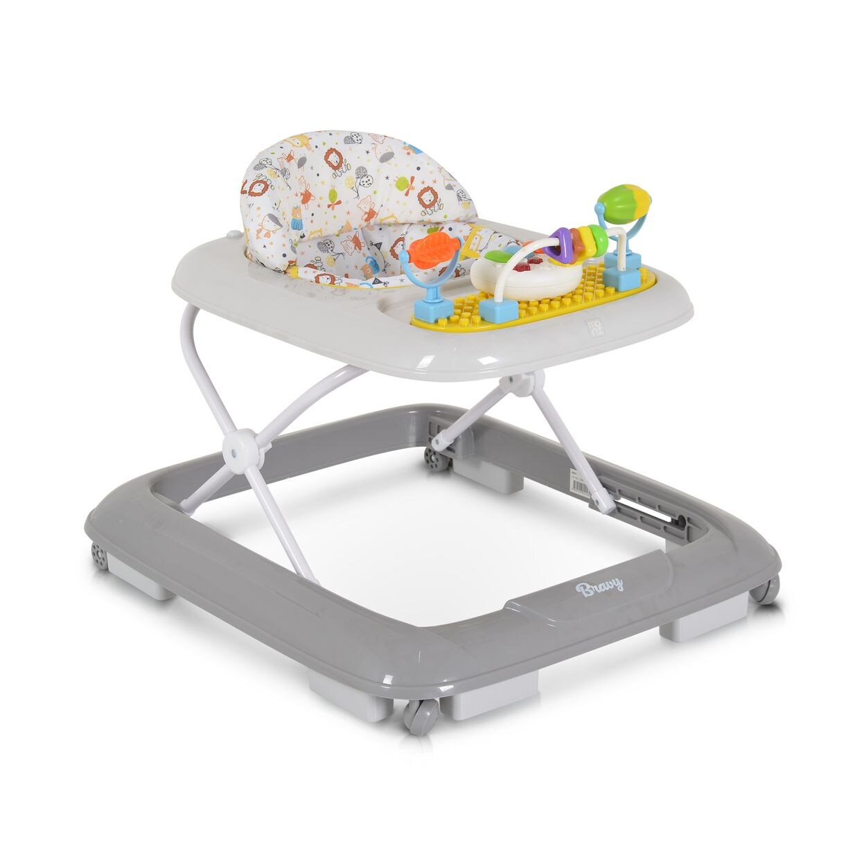 Lauflernhilfe Bravy mit Spielcenter, klappbar, Spielbrett, Musik, Stopper grau