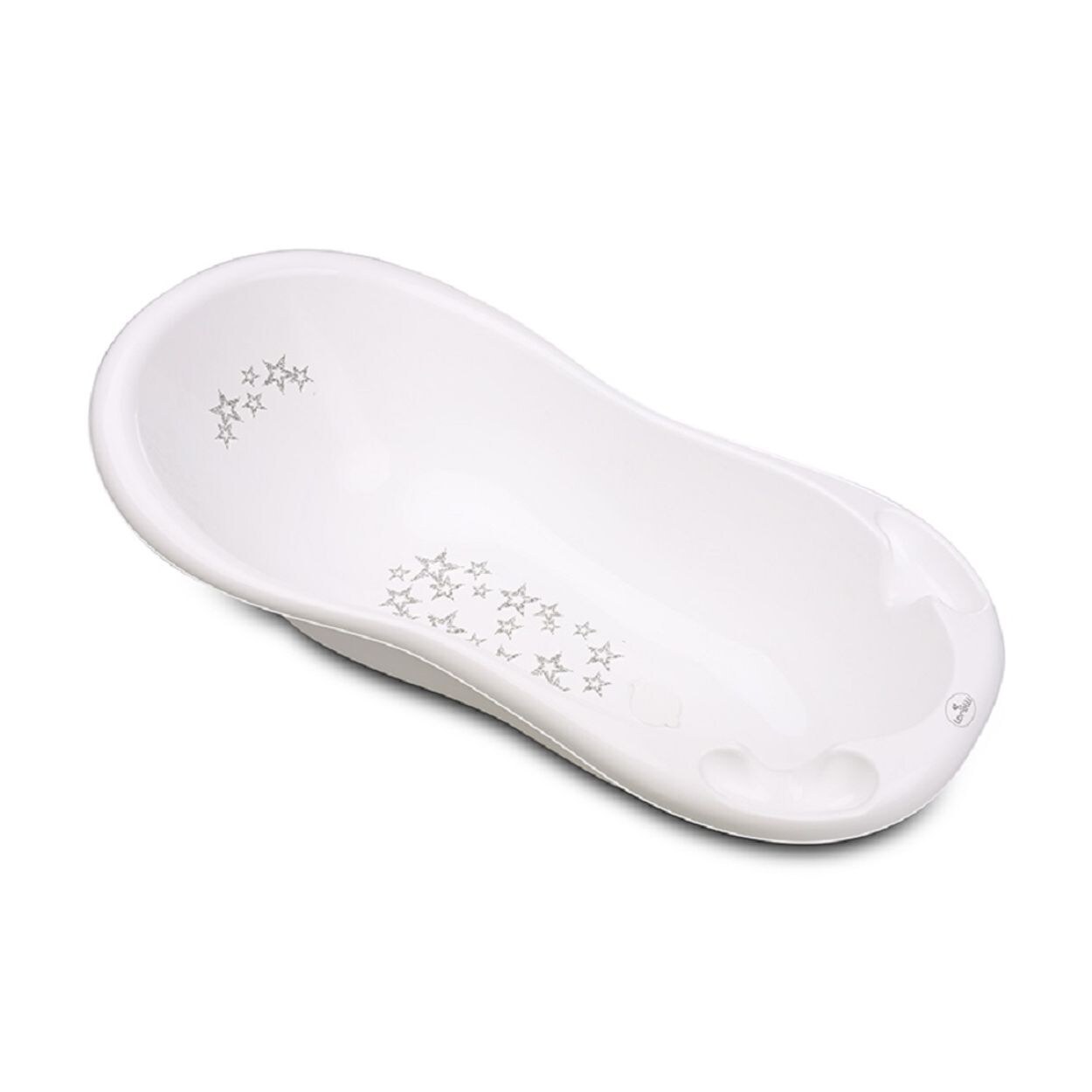 Baby Badewanne 100 cm mit Anti-Rutsch-Matte, Wasserablauf, Ablagefächer weiß Sterne