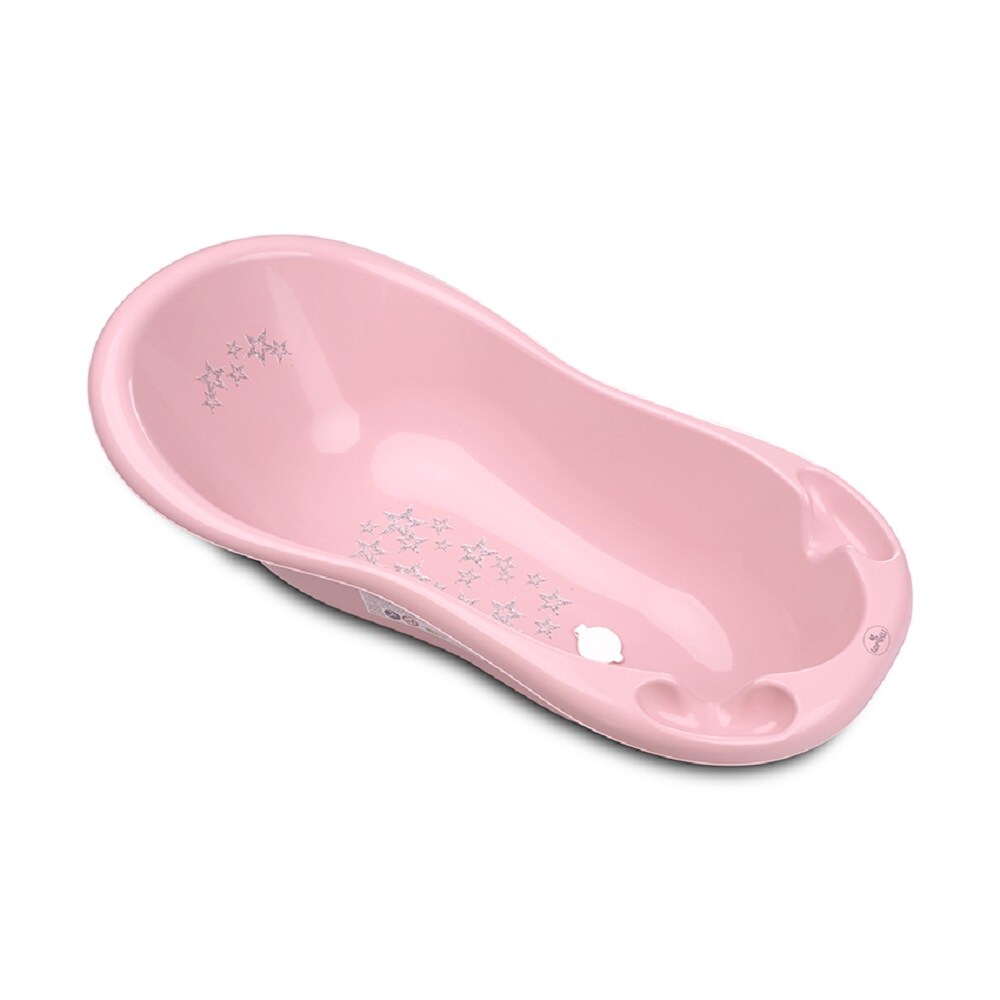 Baby Badewanne 100 cm mit Anti-Rutsch-Matte, Wasserablauf, Ablagefächer rosa Sterne