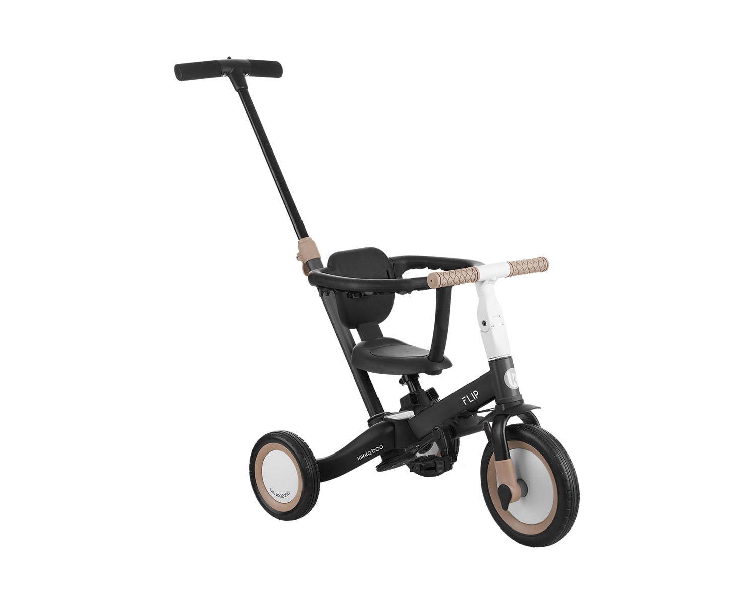 Kikkaboo Dreirad Flip 5 in 1 Stahlrahmen rutschfeste Griffe einstellbar umbaubar schwarz 