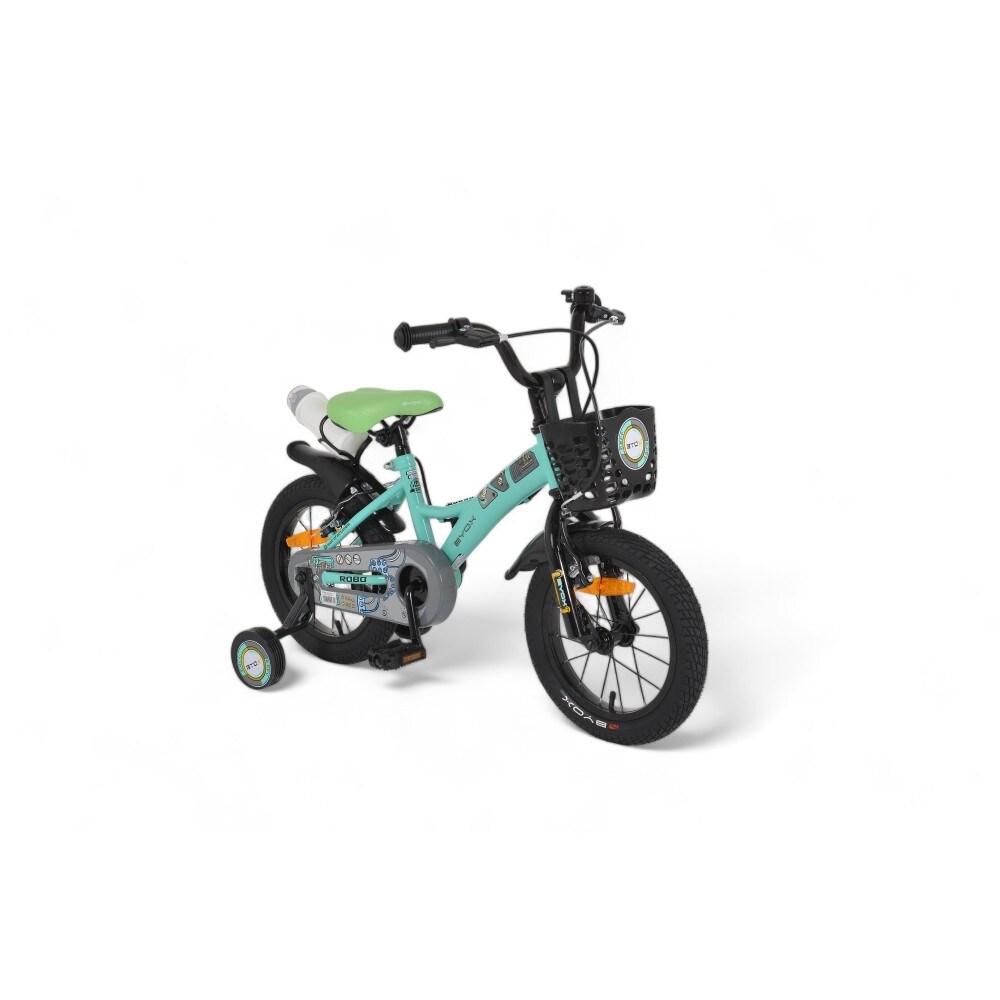 Byox Kinderfahrrad Robo 14 Zoll, St&uuml;tzr&auml;der, Frontkorb, Getr&auml;nkehalter, Klingel t&uuml;rkis 