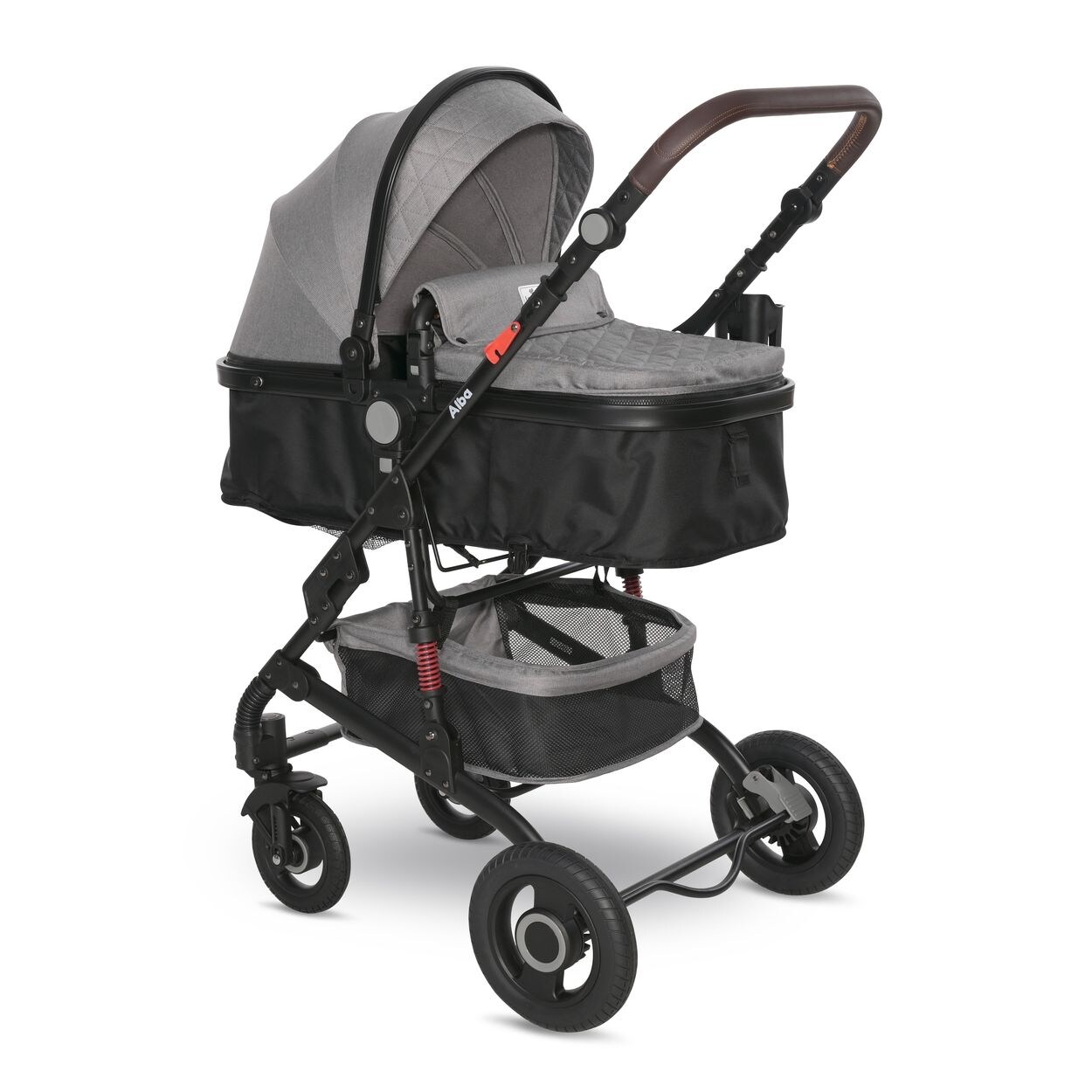 Kombikinderwagen 2 in 1 Alba Adapter umbaubar Wickeltasche Moskitonetz grau