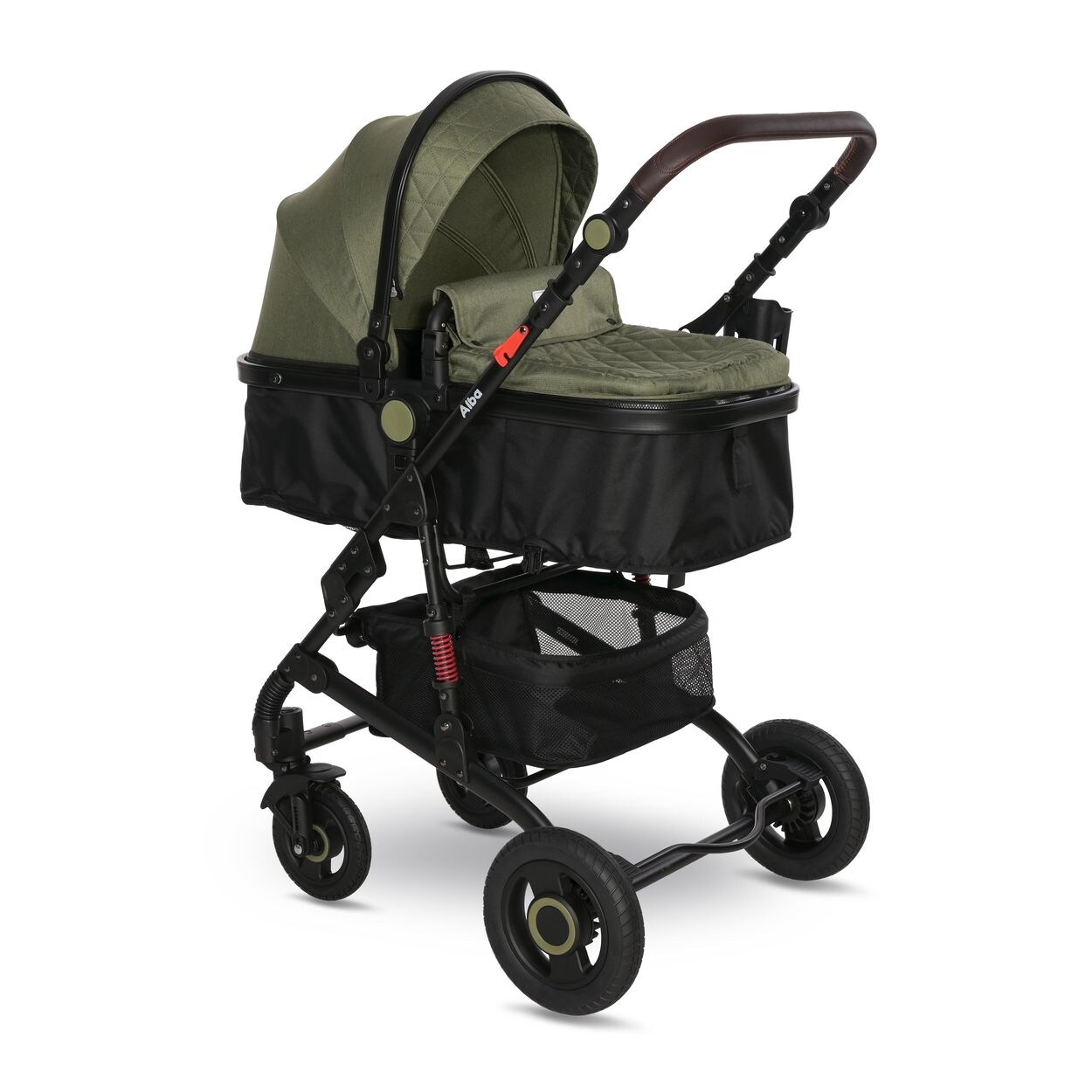 Kombikinderwagen 2 in 1 Alba Adapter umbaubar Wickeltasche Moskitonetz grün