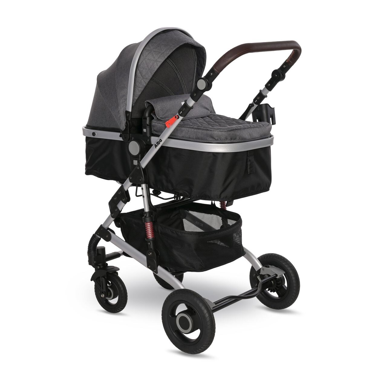 Kombikinderwagen 2 in 1 Alba Adapter umbaubar Wickeltasche Moskitonetz dunkelgrau