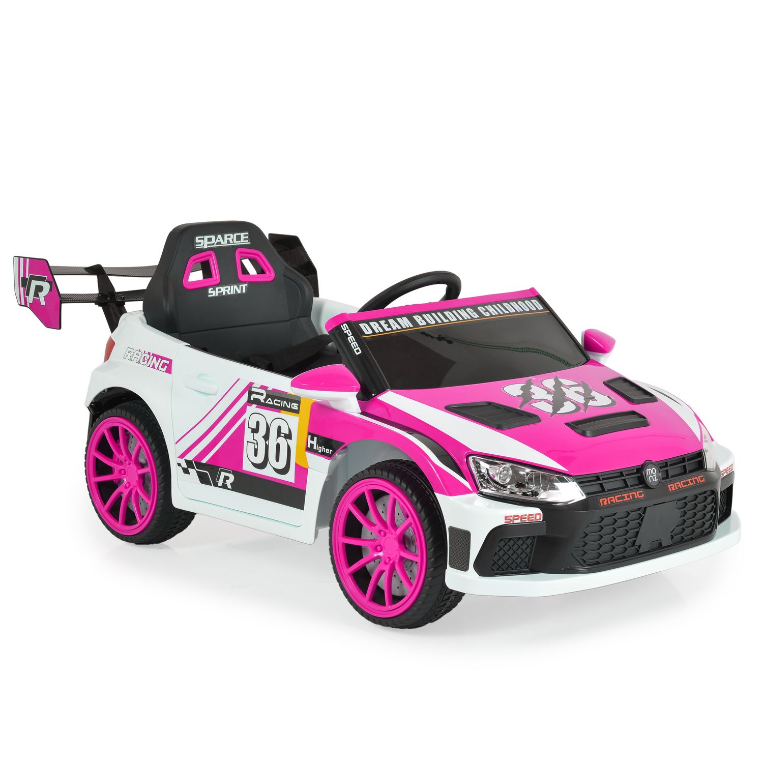Moni Kinder Elektroauto Drift Fernbedienung 4 Motoren, Drift-Funktion, MP3, Gurt pink 