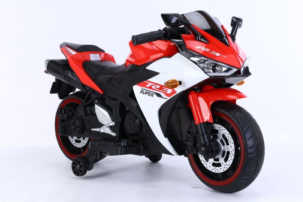 ES-Toys Elektro Kindermotorrad 888 St&uuml;tzr&auml;der LED-Scheinwerfer Batterieanzeige rot 