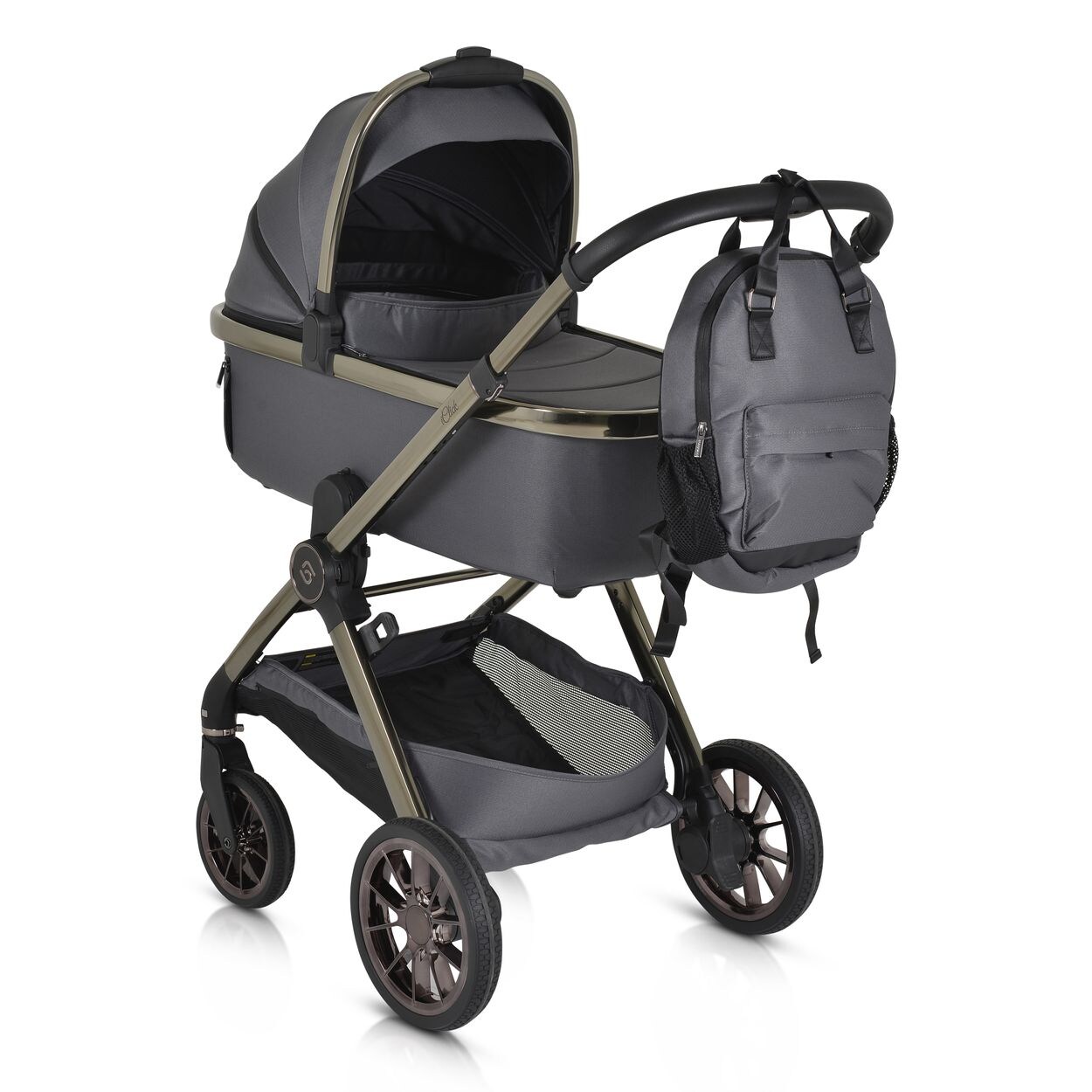 Kinderwagen 2 in1 iClick klappbar, Wickeltasche, Sportsitz, Babywanne grau
