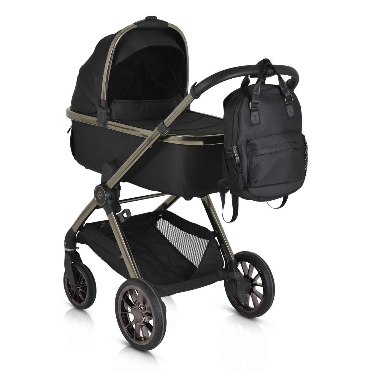 Kinderwagen 2 in1 iClick klappbar, Wickeltasche, Sportsitz, Babywanne schwarz