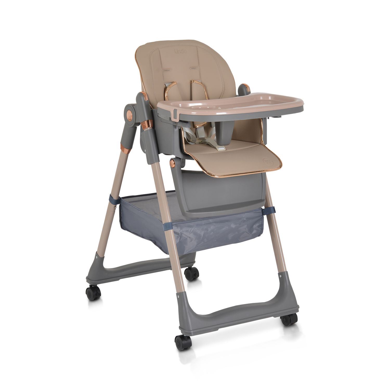 Moni Kinderhochstuhl Lindo klappbar L&auml;tzchen Besteck R&auml;der Korb h&ouml;henverstellbar beige 