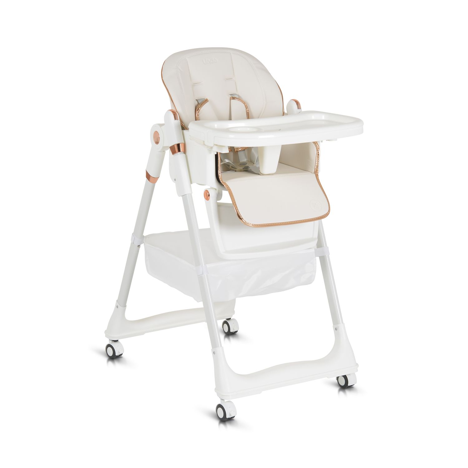 Moni Kinderhochstuhl Lindo klappbar L&auml;tzchen Besteck R&auml;der Korb h&ouml;henverstellbar wei&szlig; 