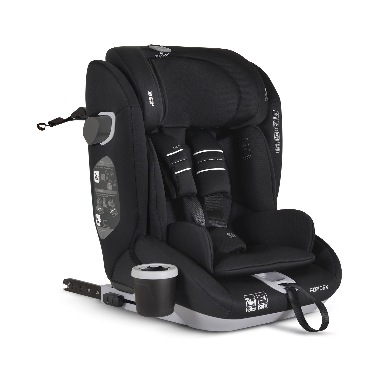 Cangaroo Kindersitz Force i-Size (76-150cm) Isofix, Getr&auml;nkehalter, Top Tether schwarz 