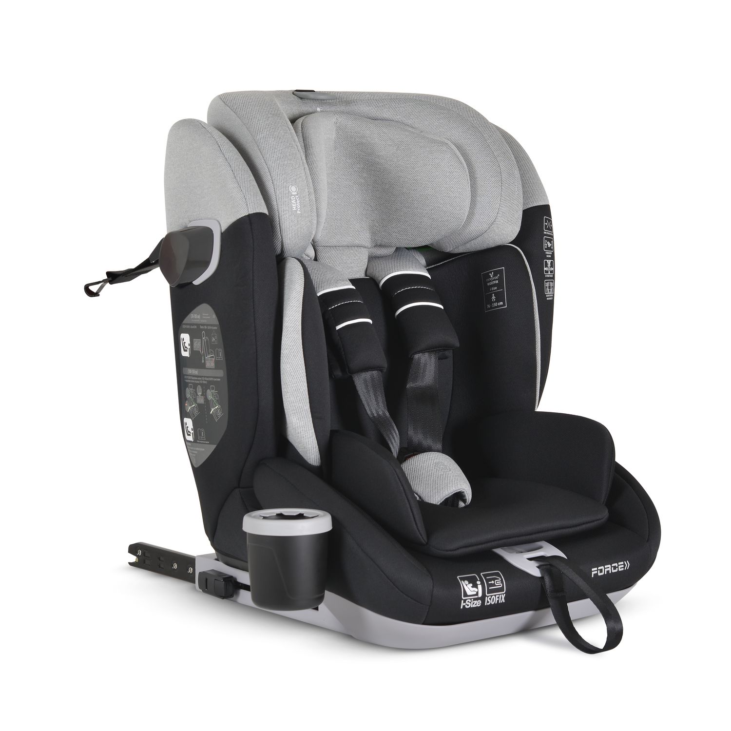 Cangaroo Kindersitz Force i-Size (76-150cm) Isofix, Getr&auml;nkehalter, Top Tether grau 