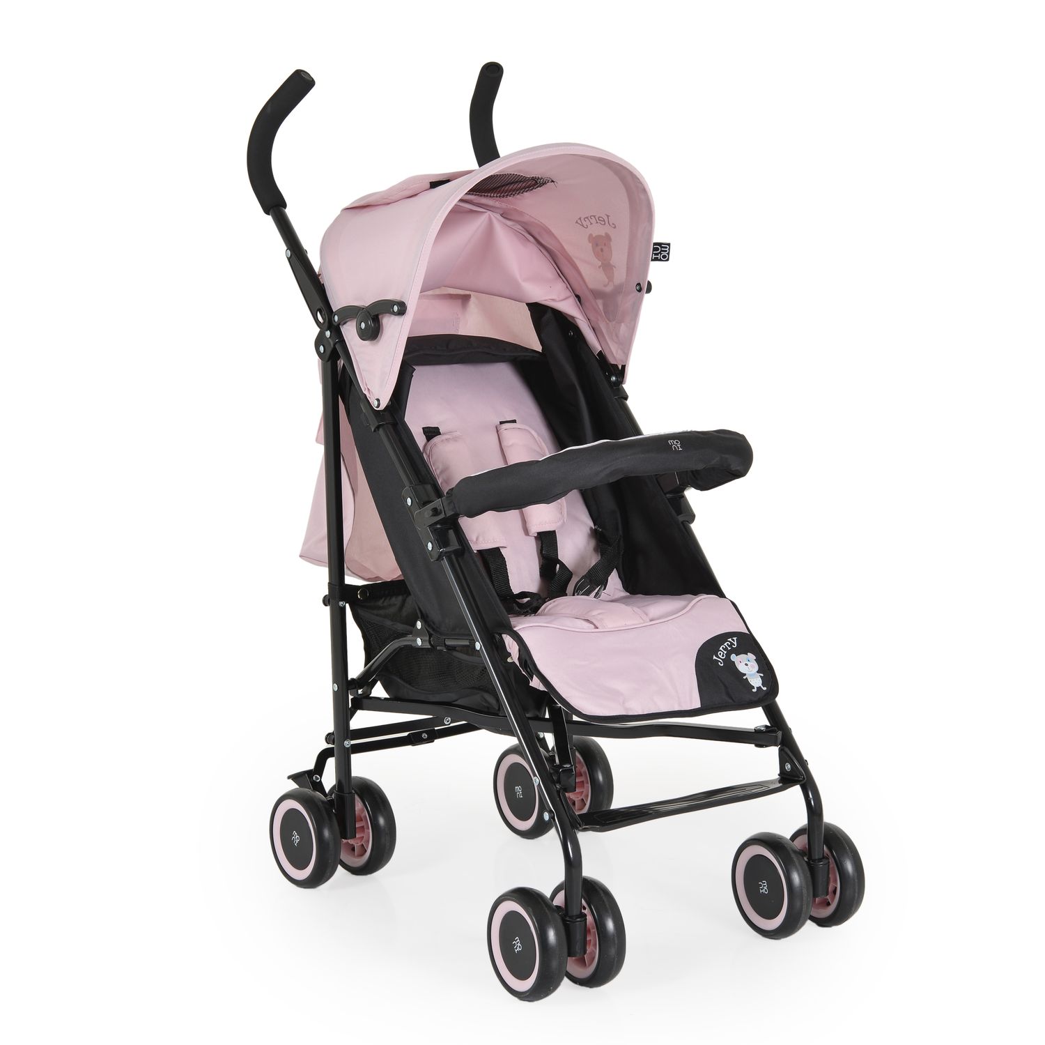 Moni Kinderwagen, Buggy Jerry, Sonnendach, schwenkbare Vorderr&auml;der, EVA-R&auml;der rosa schwarz 