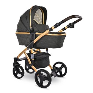 Lorelli Kinderwagen Rimini Premium Sportsitz Tragewanne Moskitonetz verstellbar schwarz gold 