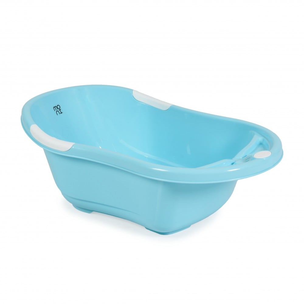 Babybadewanne Lilly platzsparend mit Wasserablauf, Ablagef&auml;cher f&uuml;r Zubeh&ouml;r blau 