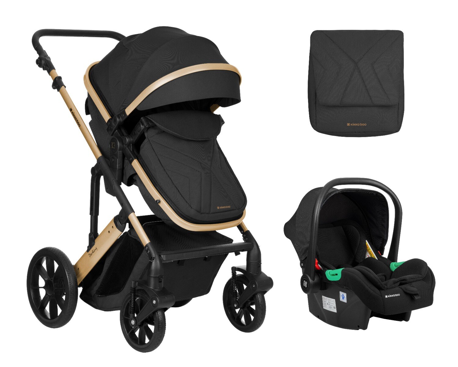 Kikkaboo Kinderwagen Darling 3 in 1 Sportsitz Tragetasche Autositz Wickeltasche black 