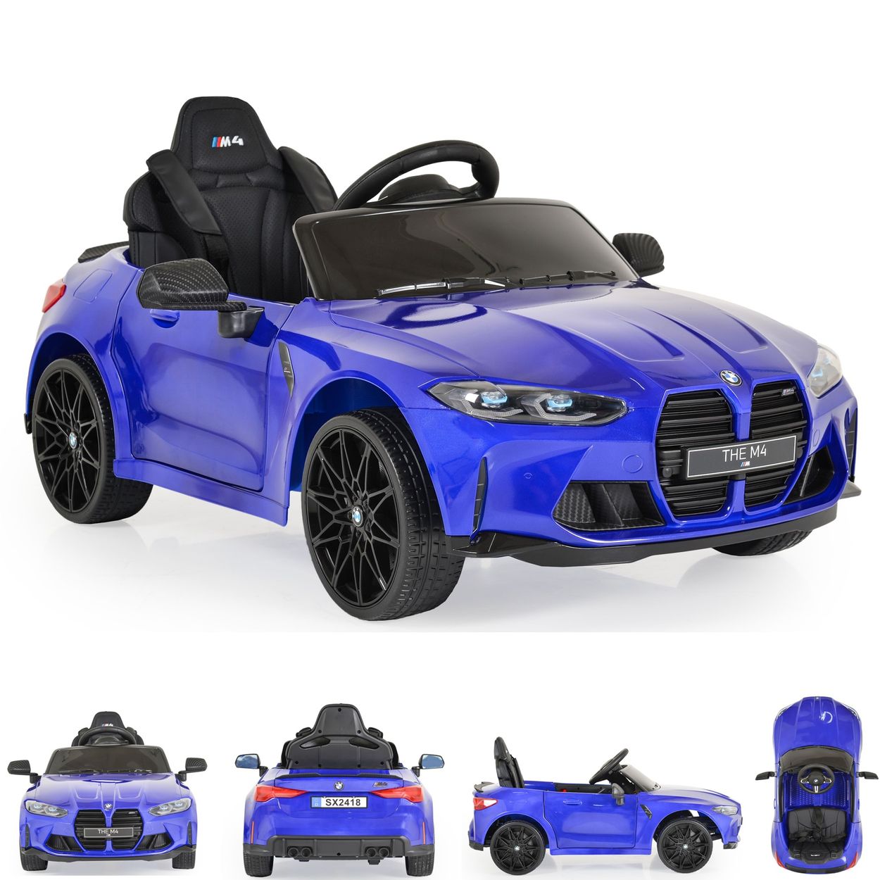 Moni Kinder Elektroauto BMW M4 Fernbedienung EVA-Reifen 2 Motoren Musikfunktion blau 