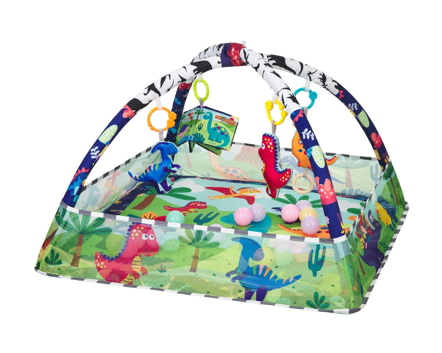 Spielbogen, Krabbeldecke 2 in 1, Greiflinge, 18 Spielbälle, Bällebad blau