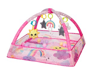 Kikkaboo Spielbogen, Krabbeldecke 2 in 1, Greiflinge, 18 Spielbälle, Bällebad pink 