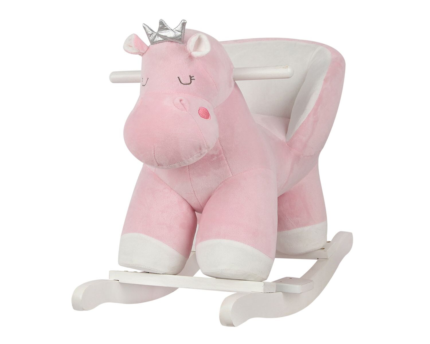 Kikkaboo Schaukeltier Hippo mit Sitz, Holzgriffe, Plüsch, Holzkufen, Rückenlehne rosa