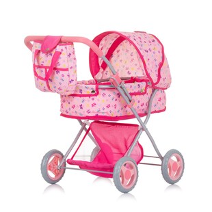 Chipolino Puppenwagen Dora Tasche, klappbar, Softtragetasche, Korb, Sonnendach rosa Schmetterlinge 
