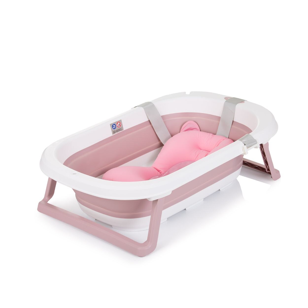 Babywanne Isla mit Badekissen faltbar, integrierter Wasserablauf rosa