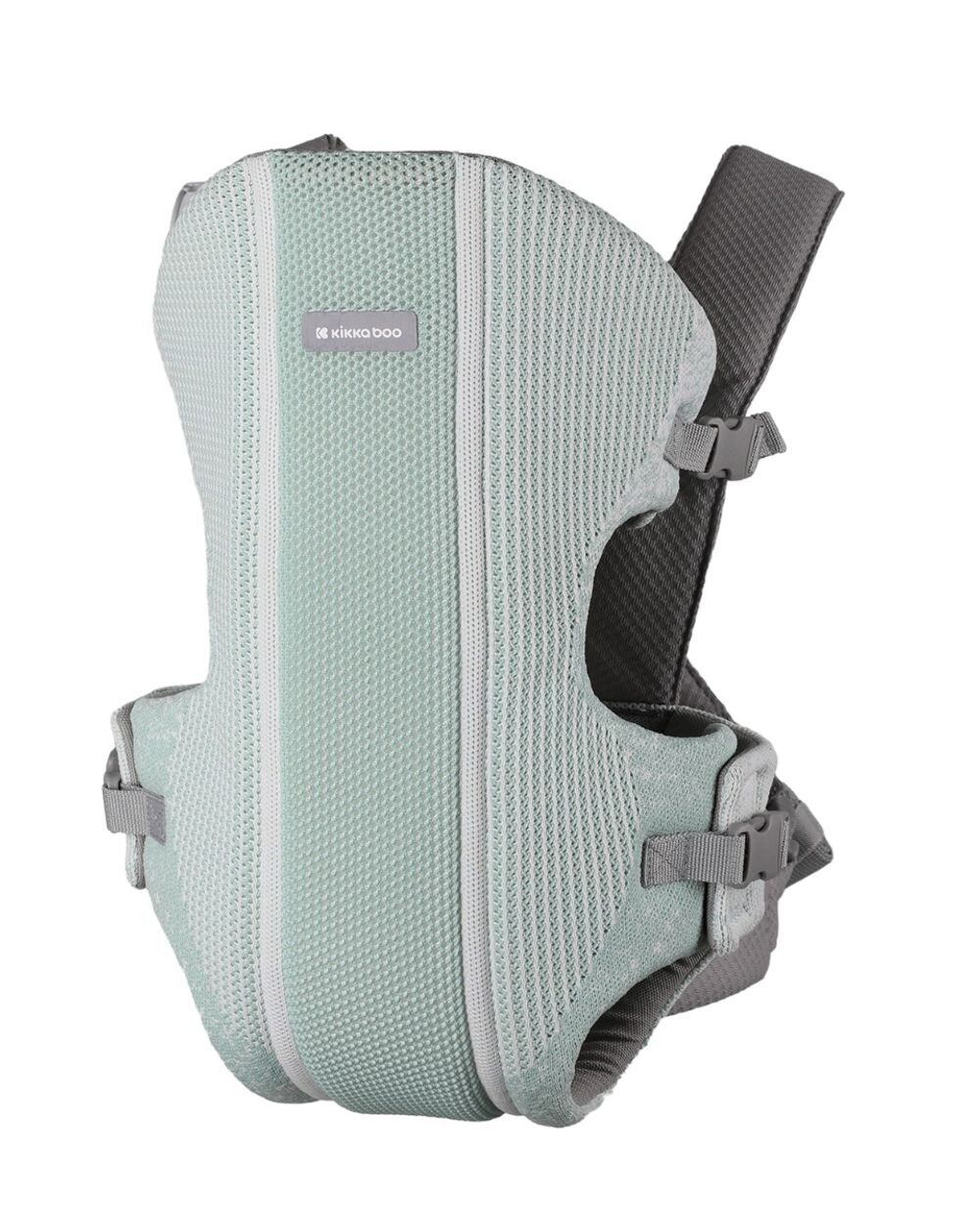 Kikkaboo Babytrage Gwen Fly Strickstoff Bauchtrage Rückentrage Gurte verstellbar grün
