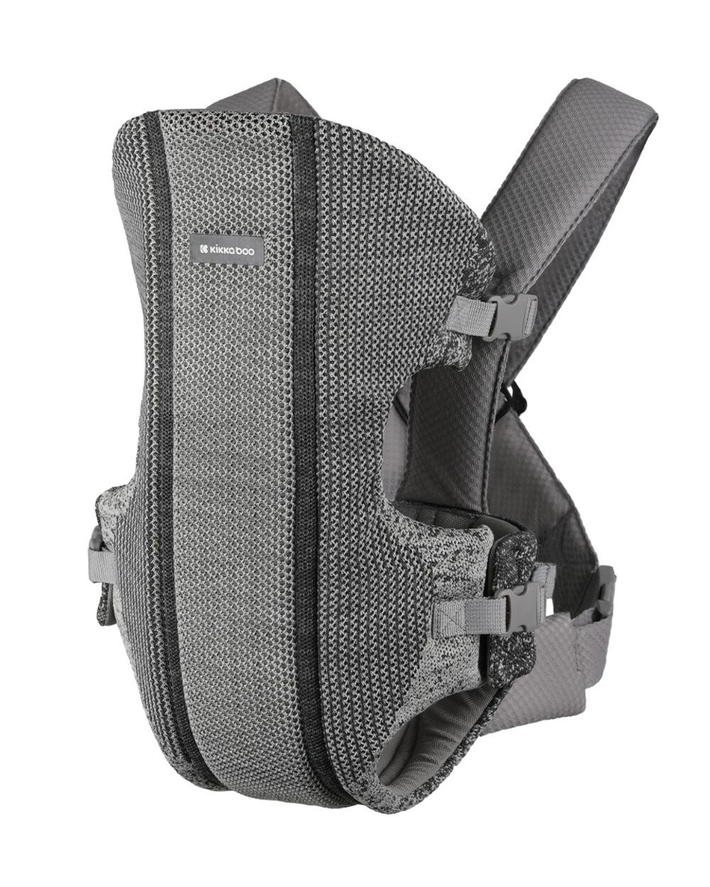 Kikkaboo Babytrage Gwen Fly Strickstoff Bauchtrage Rückentrage Gurte verstellbar grau