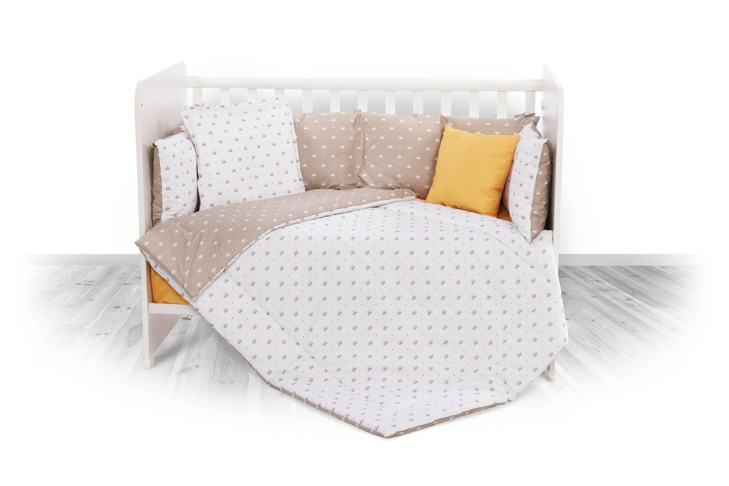 Lorelli Babybettw&auml;sche-Set 5-tlg. Decke 140 x 95 cm Kissen 43 x 35 cm Nestchen beige Krone 