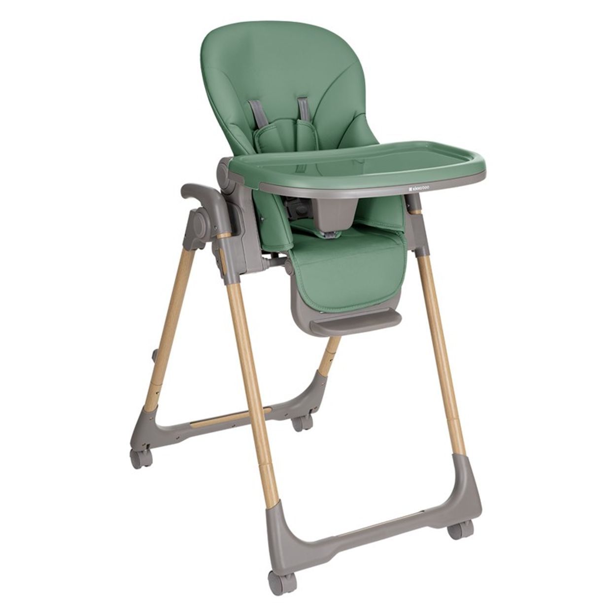 Kikkaboo Kinderhochstuhl Olive R&auml;der mit Bremse klappbar h&ouml;henverstellbar Gurt gr&uuml;n 