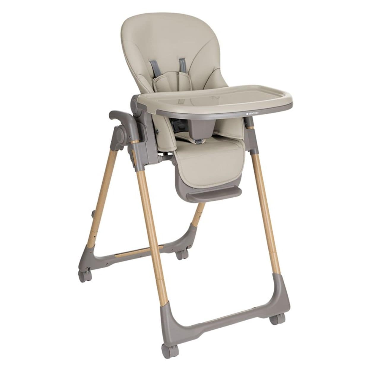 Kikkaboo Kinderhochstuhl Olive R&auml;der mit Bremse klappbar h&ouml;henverstellbar Gurt beige 
