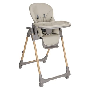 Kikkaboo Kinderhochstuhl Olive Räder mit Bremse klappbar höhenverstellbar Gurt beige 