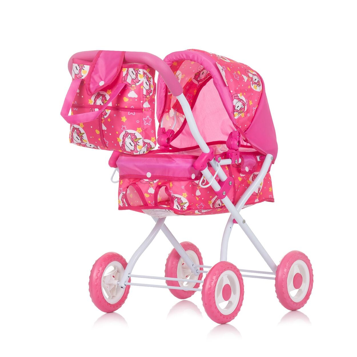 Puppenwagen Emily Tasche, Sonnendach verstellbar, zusammenklappbar pink