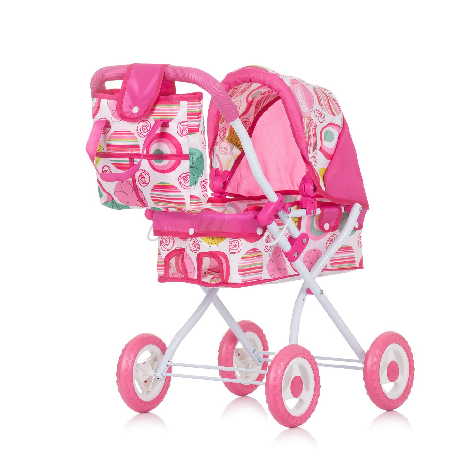 Chipolino Puppenwagen Emily Tasche, Sonnendach verstellbar, zusammenklappbar rosa pink 