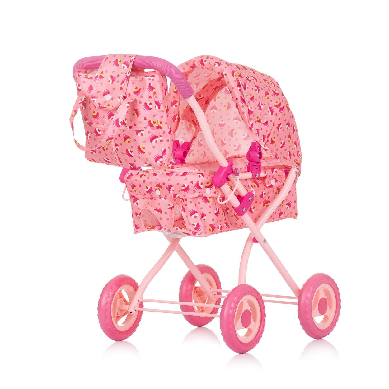 Puppenwagen Emily Tasche, Sonnendach verstellbar, zusammenklappbar rosa