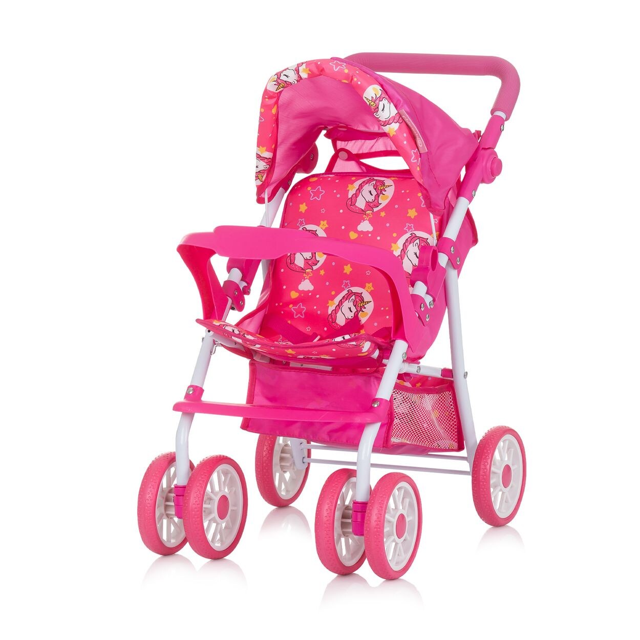 Puppenwagen Dolly Korb faltbar Frontbügel Fußstütze Griff verstellbar pink