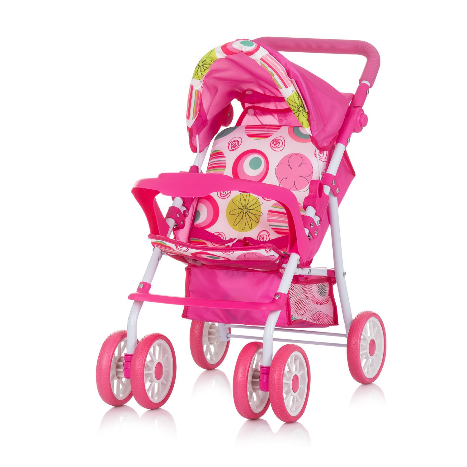 Chipolino Puppenwagen Dolly Korb faltbar Frontb&uuml;gel Fu&szlig;st&uuml;tze Griff verstellbar rosa pink 
